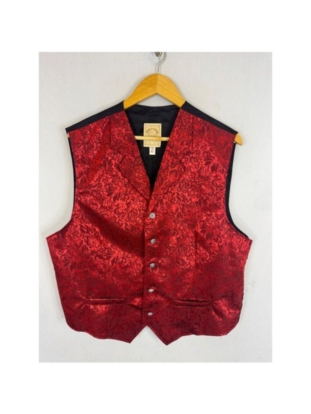 Wah Maker Frontier Clothing Mens XL Red Silk Damask Western Victorian Vest USA